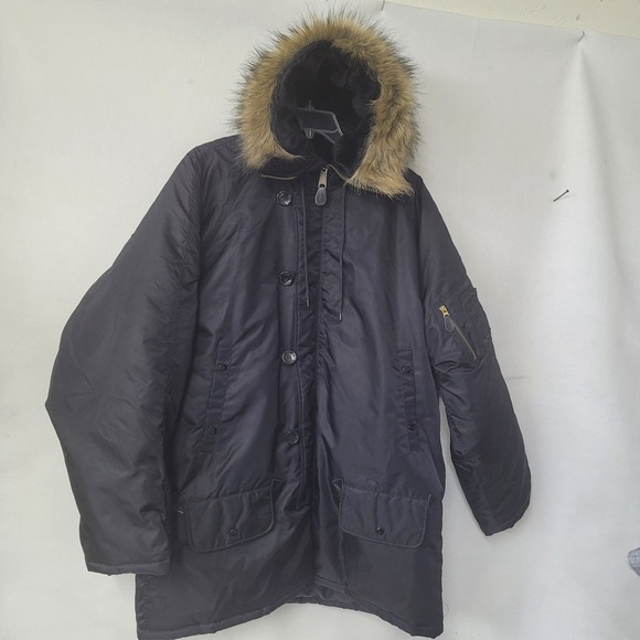 Rothco Extreme Cold Weather Parka Type N-3B Men's Large Black Fur Hood Military - Picture 1 of 8